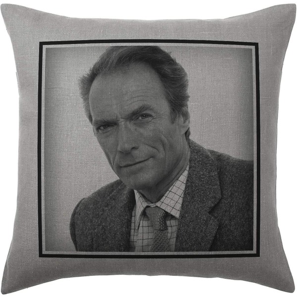 Mjuk och slitstark Clint Eastwood kudde - Silvergrå - Pop Art - 100 % polyester - Finns med eller utan fyllnadsdyna - 40x40cm (cover och F
