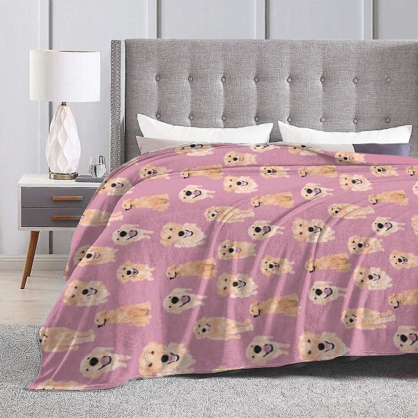 Golden Retrievers på rosa slängfilt Mjuk flanell fleecefilt för soffa,säng,soffa,stol Kontor,resor,camping-r388 50x40in 125x100cm