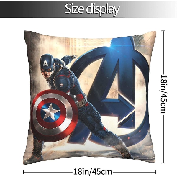 Mjuka och bekväma Captain America kuddfodral 45 X 45 Cm Fyrkantiga kuddfodral för soffa sovrum Bil utomhusdekor 18 X 18 tum Dubbelsidigt