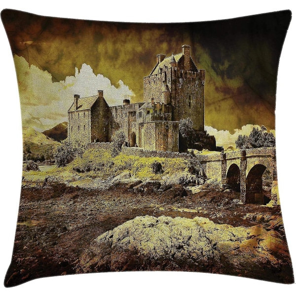 Medeltida cover, gammalt skotskt slott Vintage Europeisk medelålders kulturarvsstad Foto, 18" X 18", Sepia