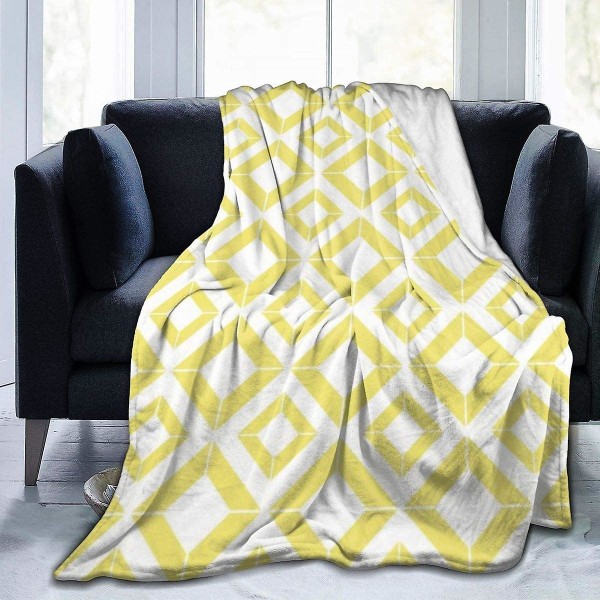 Abstrakt geometriskt mönster Guld och vitt täcke Mjuk flanell fleece varm filt för soffa, säng, soffa, stol, kontor, resa, camping-r290 60x50in 150x125cm