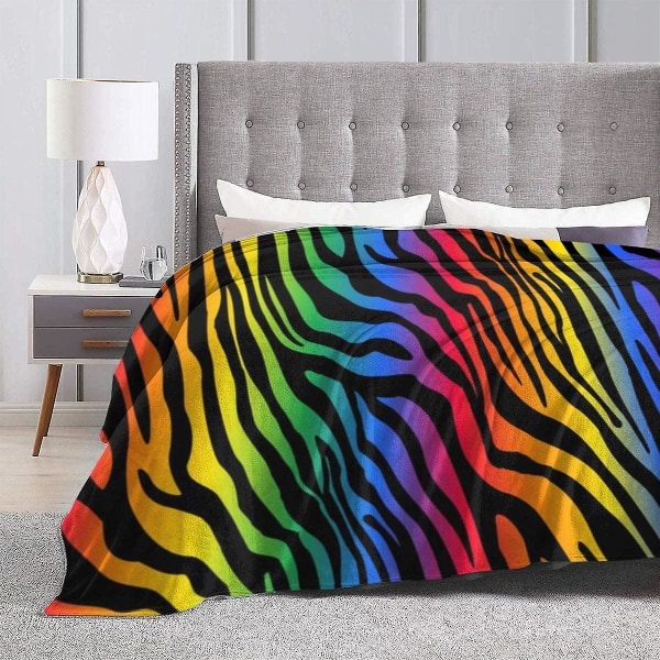 Zazzy Rainbow Zebra Throw filt Mjuk flanell fleece varm filt för soffa, säng, soffa, stol, kontor, resa, camping-s32 60x50in 150x125cm