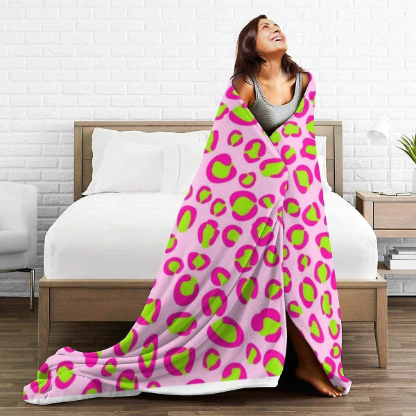 Rosa och grönt print täcke Mjuk fleecefilt av flanell för soffa, säng, soffa, stol Kontor, resor, camping-s43 60x50in 150x125cm