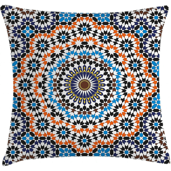 Vintage cover, marockanskt keramiskt kakel inspirerat av blommor gammaldags print, 18" X 18", blå orange