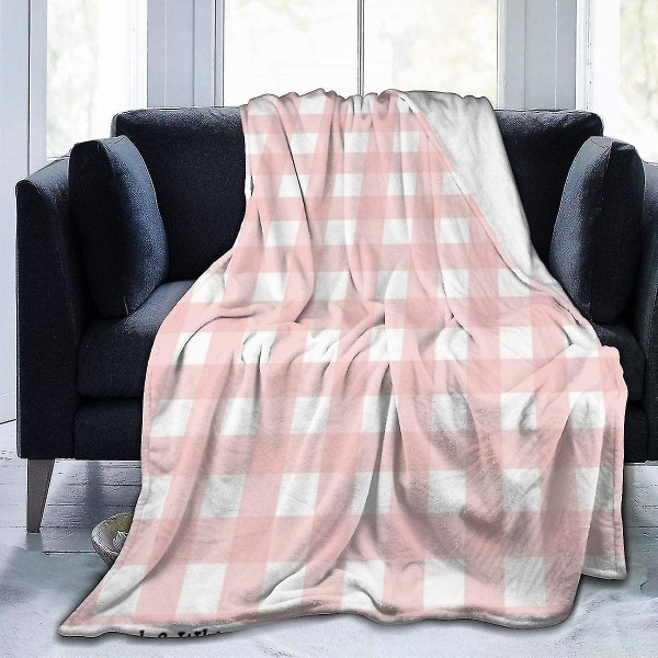 Roskvarts Rosa & Vit Gingham Rutformad filt Mjuk flanell Fleece Varm filt För soffa, säng, soffa, stol, kontor, resa, camping-r14 80x60in 200x150cm