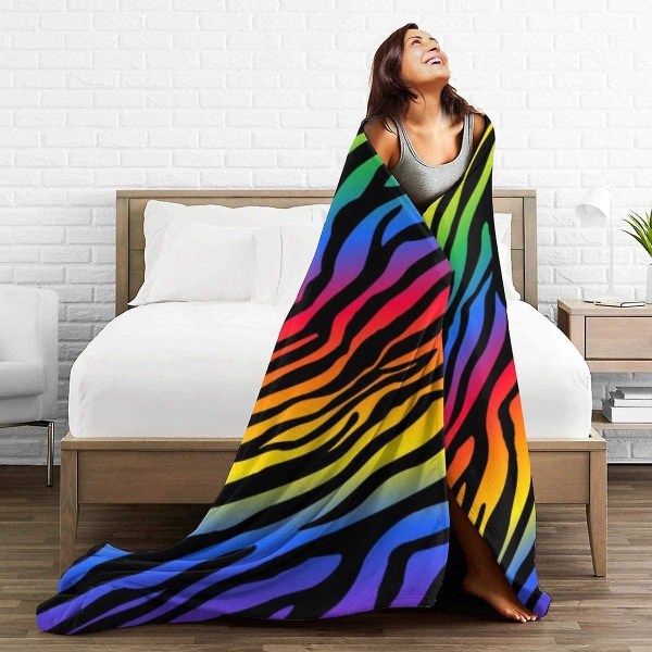 Zazzy Rainbow Zebra Throw filt Mjuk flanell fleece varm filt för soffa, säng, soffa, stol, kontor, resa, camping-s32 50x40in 125x100cm