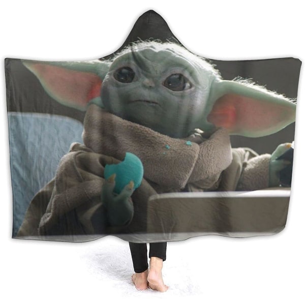 Star Wars Yoda Hooded Filt Bärbar Hoodie Throw Microfiber Mjuk Stickad Plysch Sängkläder Mysig filt för barn och vuxen för barn 50x40in 125x100cm