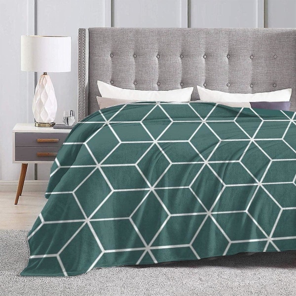 Kub Geometrisk blågrönt slängfilt Mjuk flanell Fleece Varm filt för soffa, säng, soffa, stol, kontor, resa, camping-r38 60x50in 150x125cm