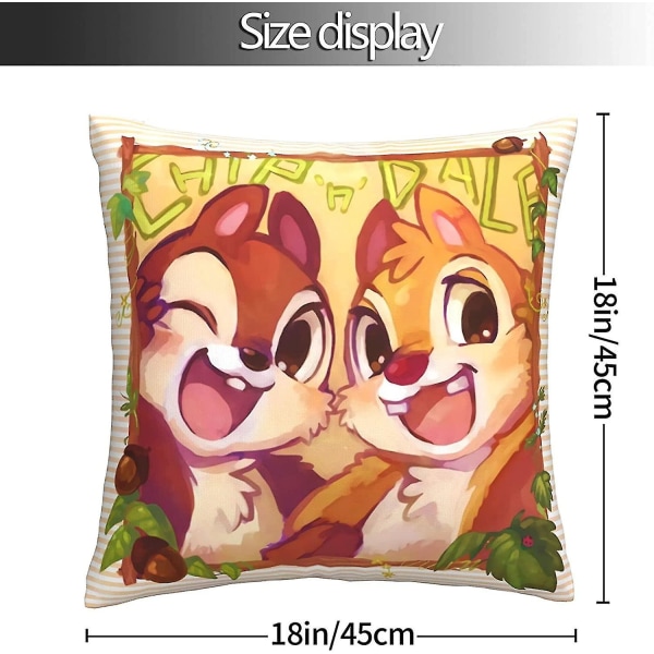 Chip N Dale Anime Cover Örngott Överdrag Fritid Mjuk tecknad Case Heminredning För Bäddsoffa Soffa Bil 18 X 18 tum