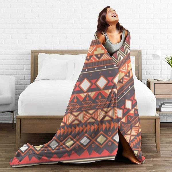 Aztec Tribal Pattern In Stripes Throw filt Mjuk flanell fleecefilt för soffa,säng,soffa,stol Kontor,resor,camping-r155 60x50in 150x125cm