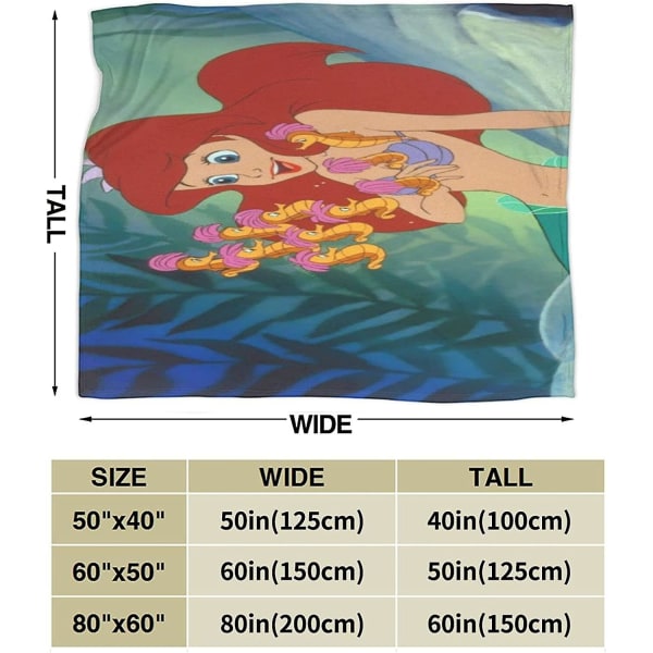 Princess Ariel Flanellfiltar Lättvikts Mjuk Fuzzy Plysch Fleecefilt Hela säsongen För Bäddsoffa Flera storlekar För Vuxna Barn Tonåringar Bra B 80x60in 200x150cm