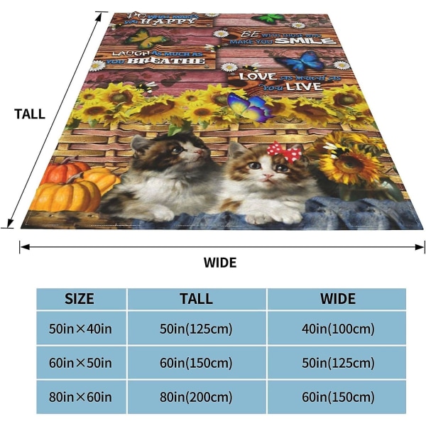 Söt katt Solrosor Farm Träkorn flanell fleecefilt för bäddsoffa Ultramjuk mysig filt för barn Vuxna-q102 80x60in 200x150cm