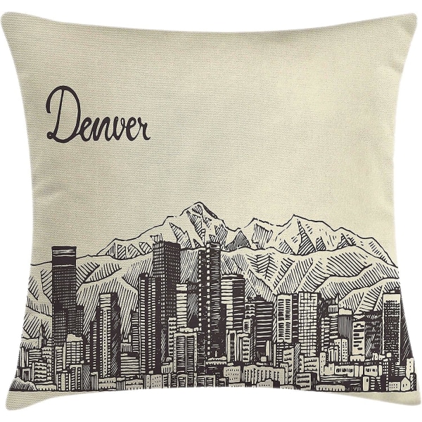 Colorado cover, Denver City Skyline-skiss med byggnader och berg Vintage stadsmönster, 20" X 20", brunbeige