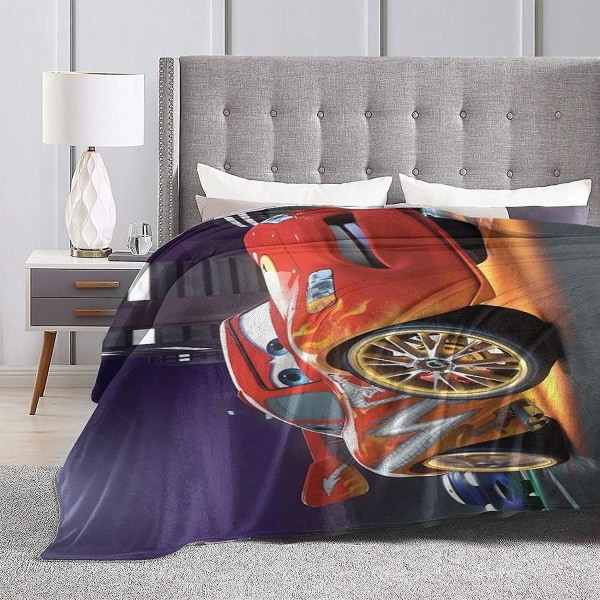 Cars Lightning Mcqueen Flanell Fleecefilt, All Season Pläd Blå Filt Till Säng, Soffa,bil -w363 60x50in 150x125cm