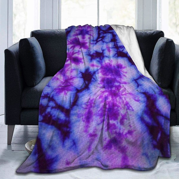 Tie Dye i blått och lila Slängfilt Mjuk flanell fleecefilt för soffa,säng,soffa,stol Kontor,resor,camping-r542 50x40in 125x100cm