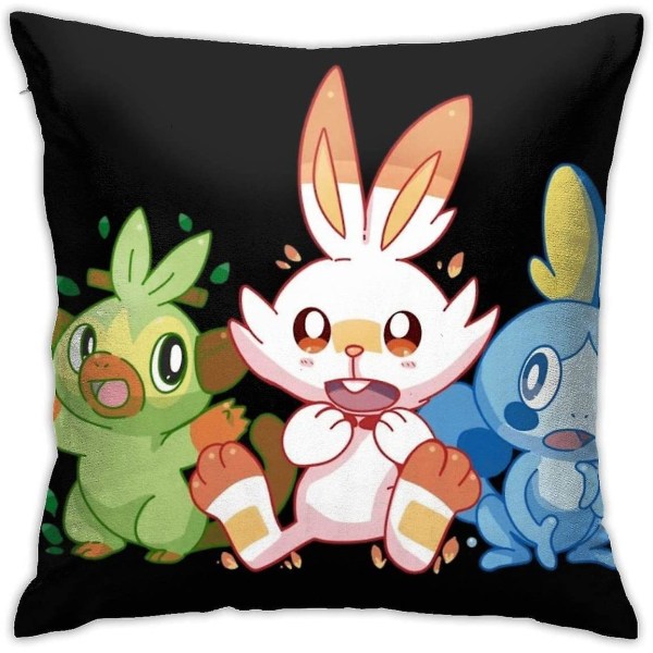 Kuddfodral Dekorativ heminredning Kuddförrätter Scorbunny Sobble Grookey Dekorkudde för familj och vänner 18"x18"