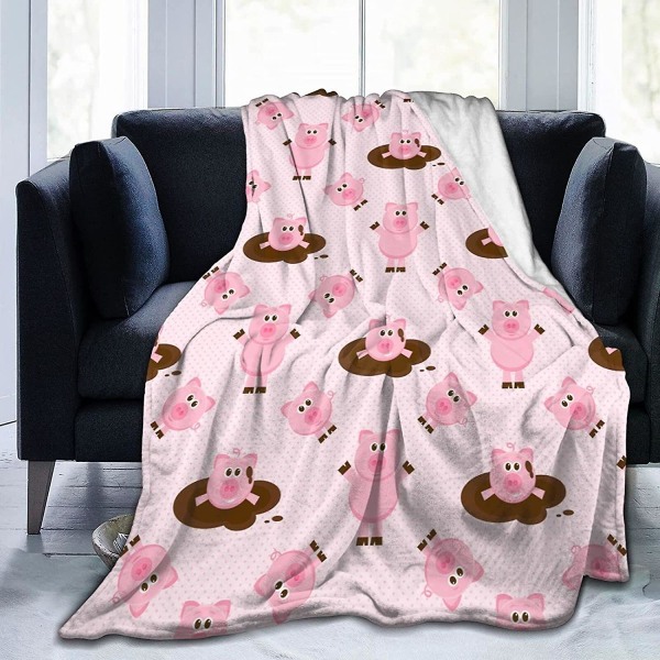 Söt tecknad rosa gris Piggy Sängfilt Flanell Sängfilt Mysig plyschfilt -p93 60x50in 150x125cm