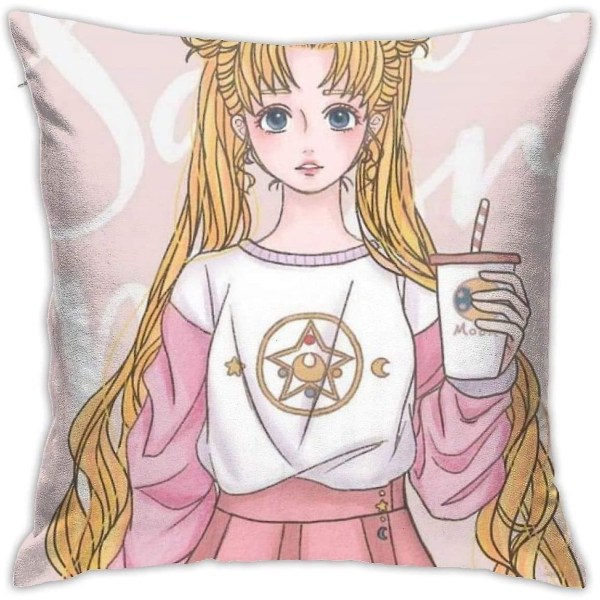 Mjuka dekorativa kuddfodral Sailor Moon Square Örngott Comfy Cover Lyxigt Cover För Bäddsoffa Stol Bil Heminredning.(18x18 tum