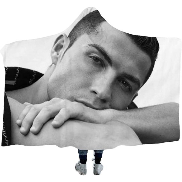 Cristiano Ronaldo Täckfilt med huva, mysig varm supermjuk bärbar filt Nyhet Cape-mantel Lämplig för watch på tv på sängen eller soffan Barn Vuxna B 50x40in 125x100cm