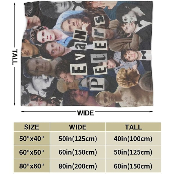 Evan Peters filt Ultramjuk flanellfilt 3d- print Fluffig plyschfilt Sängdekoration Sängfilt för vardagsrummets sovsal (3 storlekar) 60x50in 150x125cm