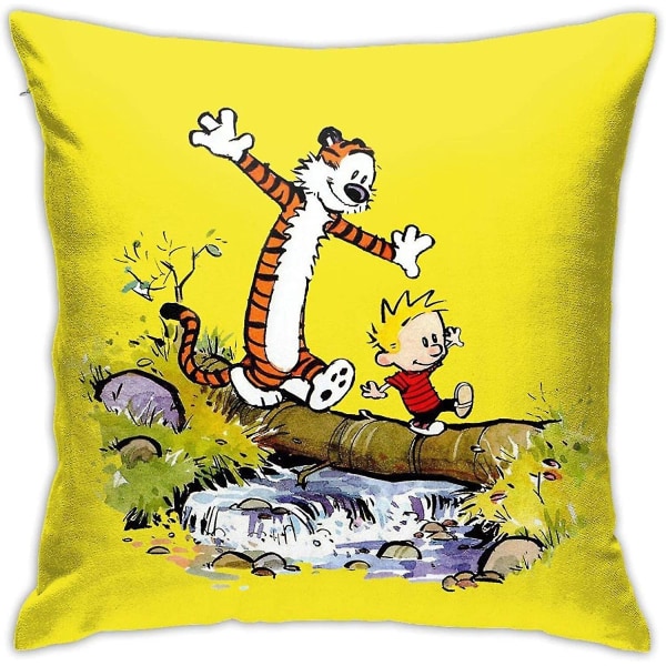 Mode Calvin And Hobbes Mjukt Bekvämt fyrkantigt cover Söt kuddfodral Polyester Kuddfodral Dekorativt case i 18" X 18" För