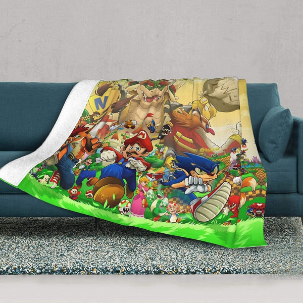 Mario Sonic Vändbar Mysig Slängfilt,supermjuk Luftkonditionering Varma filtar Lätt vikt För All Season Vardagsrum/sovrum-f322 50x40in 125x100cm