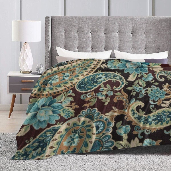 Brun Turkos Paisley Slängfilt Mjuk flanell Fleece Varm filt För soffa,säng,soffa,stol,kontor,resor,camping-r106 60x50in 150x125cm