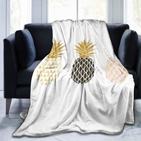 Rolig ananasdesign Guldkastfilt Mjuk flanell fleecefilt för soffa,säng,soffa,stol Kontor,resor,camping-r190 80x60in 200x150cm