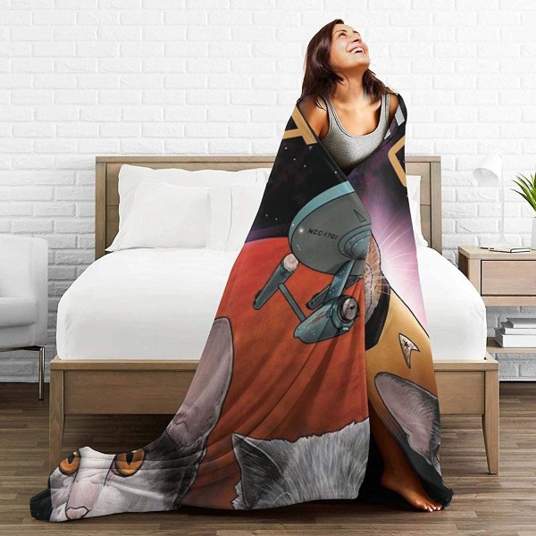 Star Trek Cats Cozy Vändbar Sängfilt av fleece tillverkad av plysch flanell Vändbar Sängfilt Hem Sängsoffa Decorationsch-e99 80x60in 200x150cm