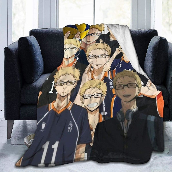 Fleecefilt Släng Flera stilar Lättvikt Mjuk Mysig Sängtäcke Present Till Vardagsrum Sovrum Barn (haikyuu Tsukishima Filt )-f140 60x50in 150x125cm