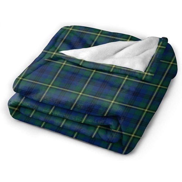 Johnston Clan Tartan Royal Blue And Green Pläd Plädfilt Mjuk flanell Fleece Varm filt För soffa,säng,soffa,stol,kontor,resor,camping-r191 80x60in 200x150cm