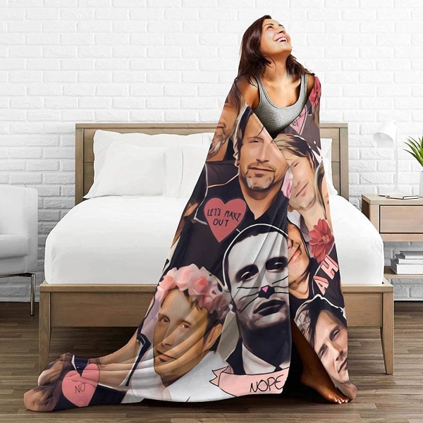 Mads Mikkelsen Mjuk Och Bekväm Varm Fleecefilt Till Soffa,kontorssäng Bil Campsoffa Mysig Fluffig Plysch Sängfiltar Strandfiltar-e592 50x40in 125x100cm