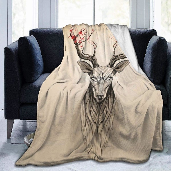 Deer Tree Throw filt Mjuk flanell fleece filt för soffa, säng, soffa, stol Kontor, resa, camping-r65 60x50in 150x125cm