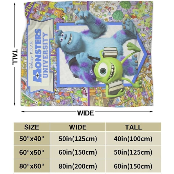 Vintage Monster University Fleecefilt Twin Size Bekväm filt För Spjälsäng Säng Soffstol Flera storlekar För Vuxna Barn Tonåringar Välmatchad Be 60x50in 150x125cm