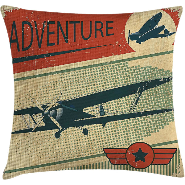 Vintage cover, retrodesign Nostalgisk minimal på prickig grungebakgrund Äventyr Airpark Plane Graphic, 18" X 18", Taupe Orange