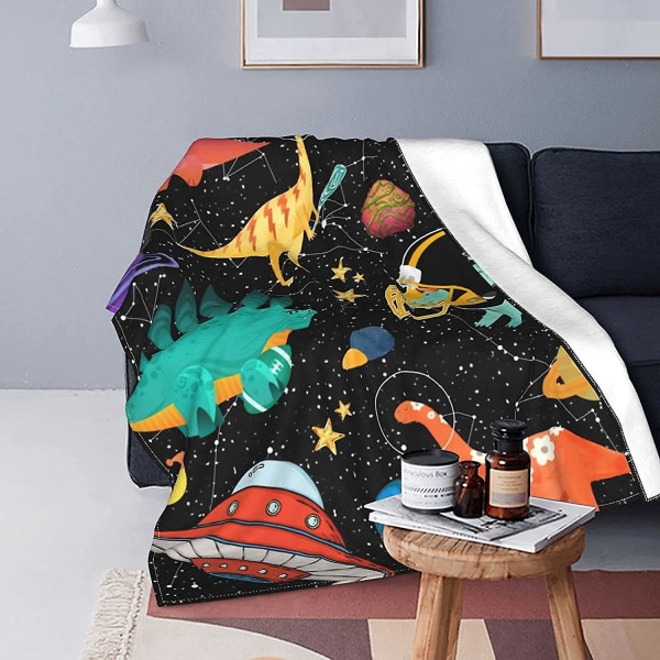 Planet Dinosaur flanell fleecefilt för bäddsoffa Ultramjuk mysig filt för barn Vuxna-q182 60x50in 150x125cm