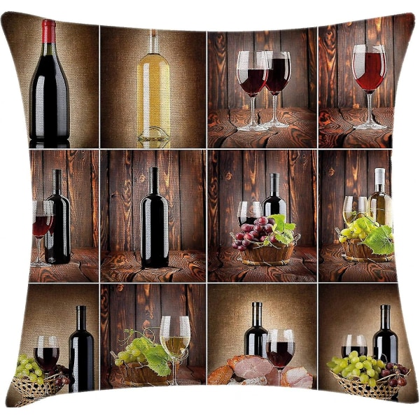 Cover för vin, vintemacollage på träbakgrund med vindruvor och kött Rustik lantlig dryck, 16" X 16", brunsvart