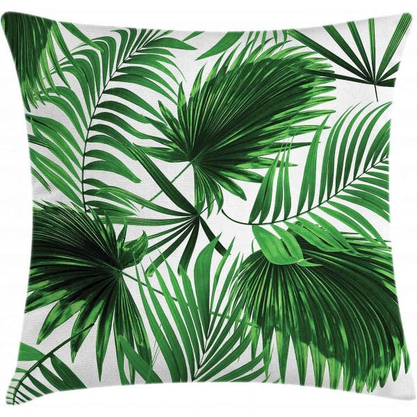 Palmblad Cover, realistiska levande löv av palmträdets tillväxt Ekologi Botanik- print, 18" X 18", ormbunksgrön