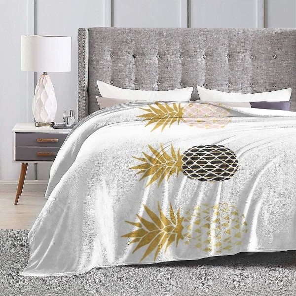Rolig ananasdesign Guldkastfilt Mjuk flanell fleecefilt för soffa,säng,soffa,stol Kontor,resor,camping-r190 50x40in 125x100cm