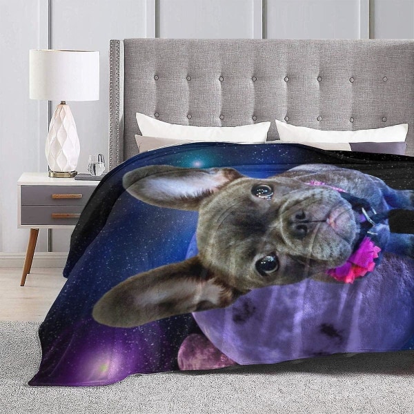 Hund Fransk Bulldog och Galaxy Slängfilt Mjuk flanell Fleece Varmtäcke För soffa,säng,soffa,stol,kontor,resor,camping-r320 60x50in 150x125cm
