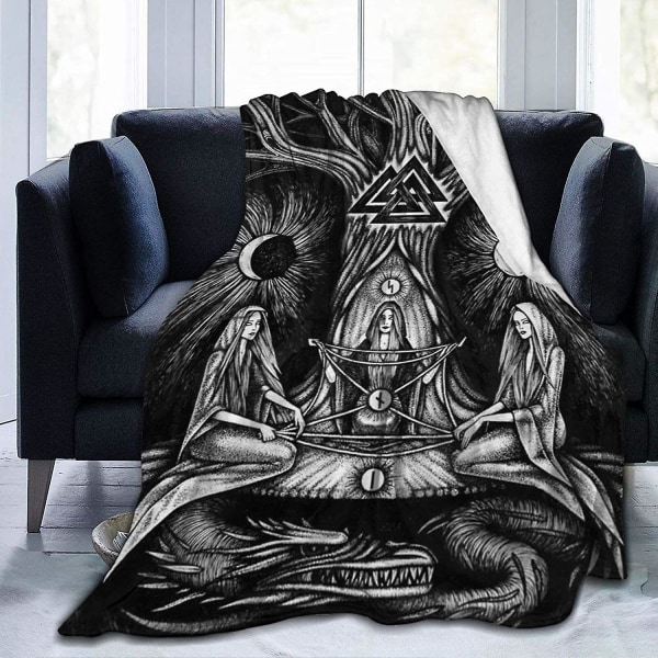 Vintage Ravens Norse Mythology Viking Sängkläder Filt printed filt Lätt vikt Förbättrar sömn Flera storlekar för vuxna barn Tonåringar Fantastiskt sovrum 60x50in 150x125cm