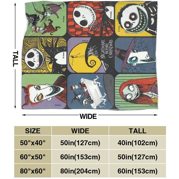 The Night-mare Before Chris-tmas Jack And Sally Blanket Anime Flanell Fleece Plyschfilt All Seasons Plysch Fuzzy Lättvikt Super Mjuk Lyx Fluff 50x40in 125x100cm