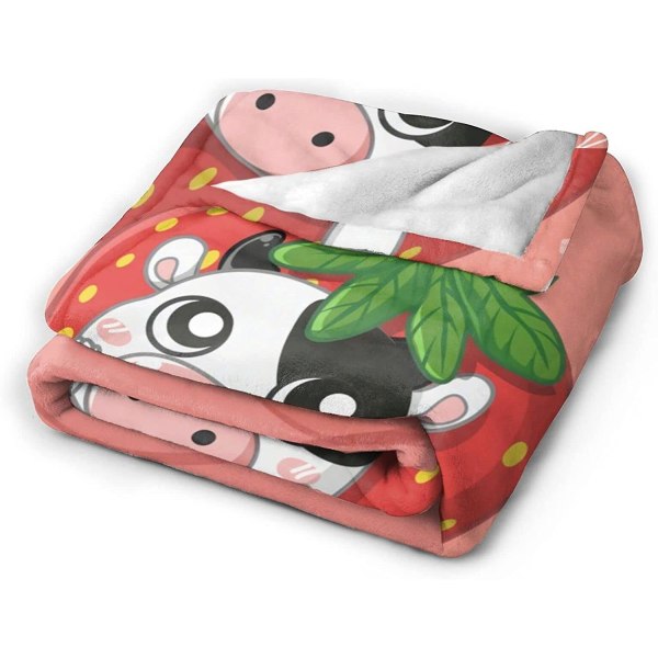 Söt Rosa Strawberry Cow Fleece Täcke Lättvikt Mjuk Mysig bäddsoffa Vardagsrum All Season-p266 60x50in 150x125cm