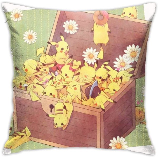 Mjuka dekorativa kuddfodral Lovely Pikachu Square Örngott Comfy Cover Lyxigt Cover För Bäddsoffa Stol Bil Heminredning.(18x18 I