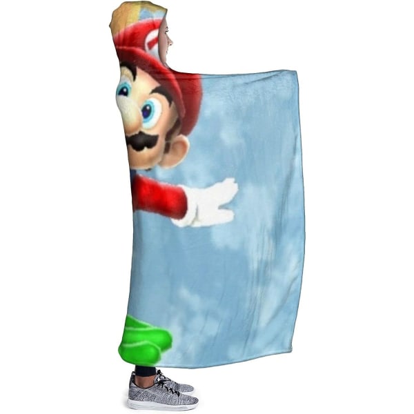 Super Mario Hooded Filt Bärbar Hoodie Throw Microfiber Mjuk Stickad Plysch Sängkläder Mysig filt för barn och vuxen för barn 50x40in 125x100cm