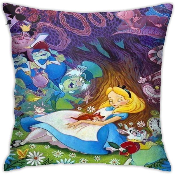 Bekväma dekorativa kuddfodral Örngott, Cheshire Cat Alice In Wonderland Print, Mjuk fyrkantig slängkudde för soffa Soffa Stol 45cm X 45c