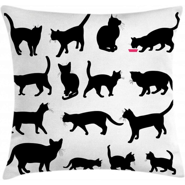 Cover för katt, svart katt silhuetter i olika poser Husdjur katttassar svans och morrhår, 18" X 18", monokrom