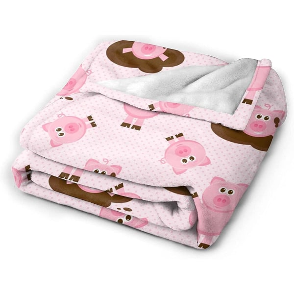 Söt tecknad rosa gris Piggy Sängfilt Flanell Sängfilt Mysig plyschfilt -p93 50x40in 125x100cm
