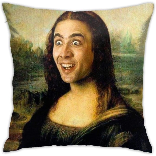 Kuddfodral Dekorativ heminredningskudde Mona Lisa ~ Nicolas Cage Dekorkudde för familj och vänner 18"x18"