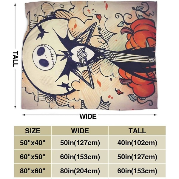 Trendiga fleecefiltar, Happy Halloween-pumpa Skrämmande Jack Skellington Teckningar Art Christmas Fluffy Throw Filtar, Hypoallergena Super Cozy Bla 80x60in 200x150cm